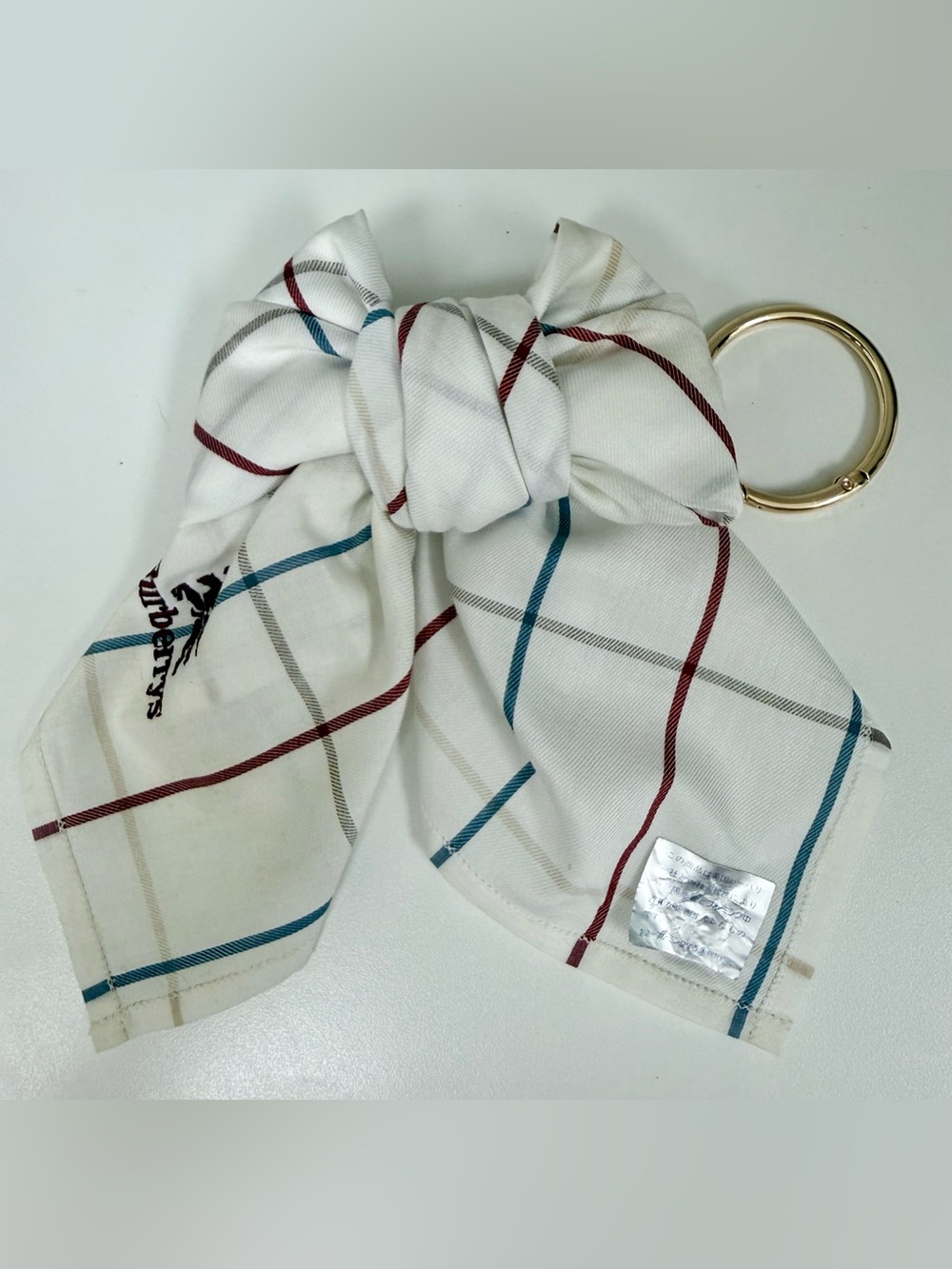 BURBERRYS Vintage 90’s Classic Check Handkerchief Scarf Bow Charm Hair-Clip - Picture 2 of 15